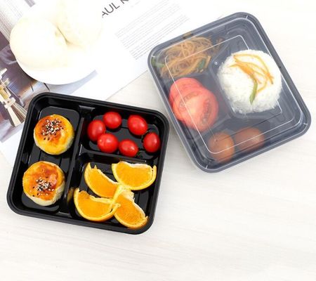 3 4 doos van de Compartimenten100% Pp de Zwarte microwavable lunch voor Voedselcontainer