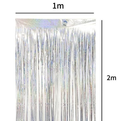 Decoratief laser zilver regen zijde deur gordijn 1x2m bruiloft verjaardagsfeest met dubbelzijdige tape