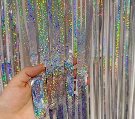 Decoratief laser zilver regen zijde deur gordijn 1x2m bruiloft verjaardagsfeest met dubbelzijdige tape