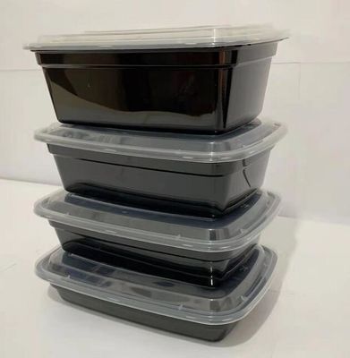 Zwarte Beschikbare pp Plastic het Voedselcontainer van 1000ml Microwavable