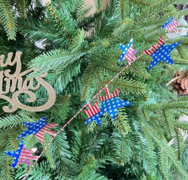 Grote vijfpuntige ster Amerikaanse vlag decoratie krans kerstboom ornament, Draadkrans Vakantie stok